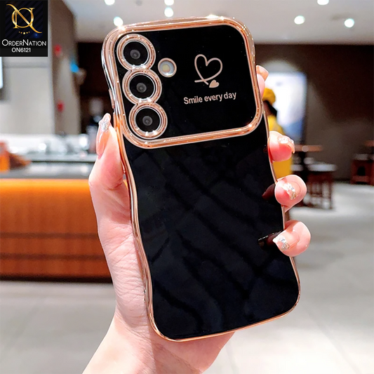 Samsung Galaxy A55 Cover - Black - Luxury Electroplated Heart Design Glossy Shockproof Phone Case with Camera Lens Protection