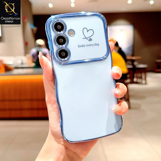 Samsung Galaxy A55 Cover - Blue - Luxury Electroplated Heart Design Glossy Shockproof Phone Case with Camera Lens Protection