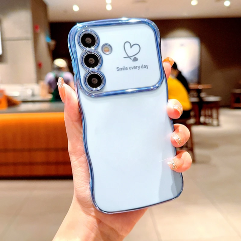 Samsung Galaxy M17 Cover - Blue - Luxury Electroplated Heart Design Glossy Shockproof Phone Case with Camera Lens Protection