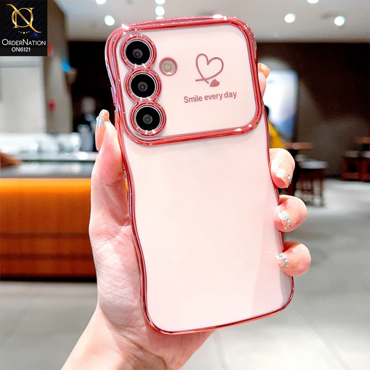Samsung Galaxy A55 Cover - Light Pink - Luxury Electroplated Heart Design Glossy Shockproof Phone Case with Camera Lens Protection