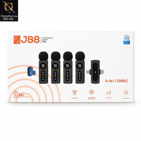 J88 4-in-1 Wireless Lavalier Microphone with Digital Display & Noise Reduction