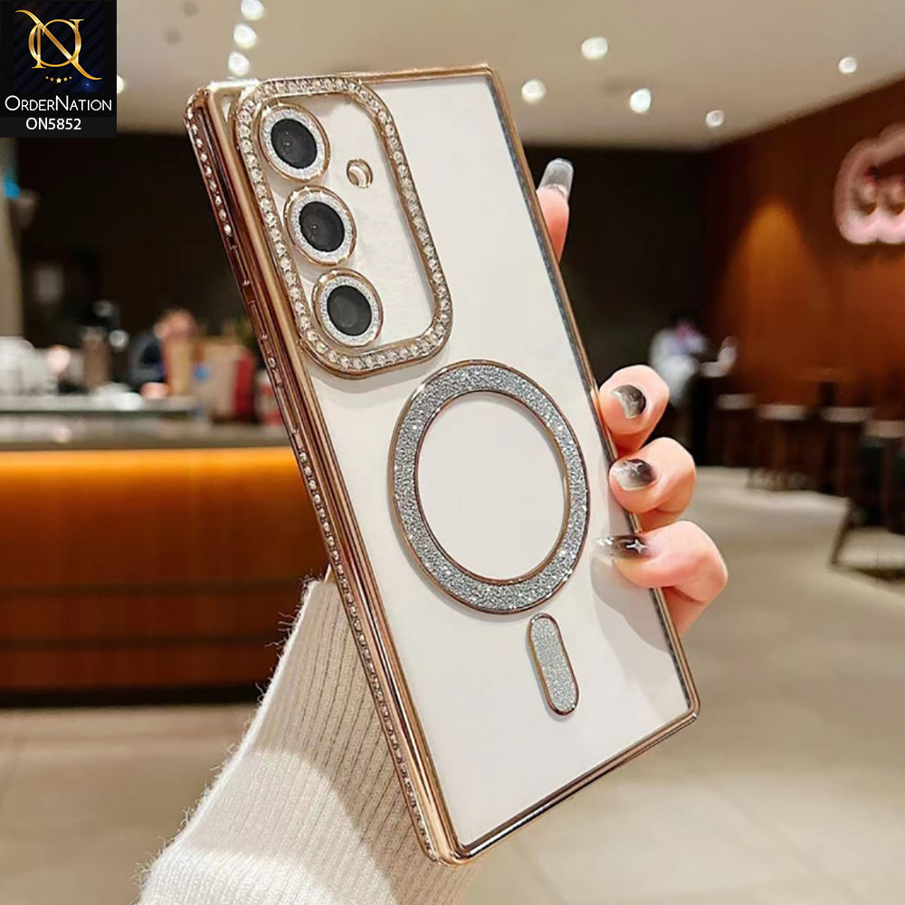 Samsung Galaxy A35 Cover - Golden - New Prime Opulent Luxurious Rhinestones Clear Case With MagSafe And Camera Protection