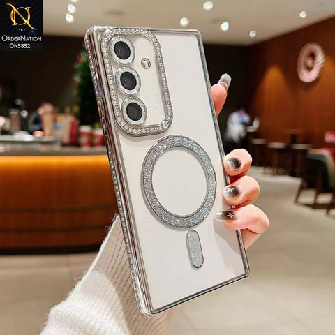 Samsung Galaxy S25 FE Cover - Silver - New Prime Opulent Luxurious Rhinestones Clear Case With MagSafe And Camera Protection