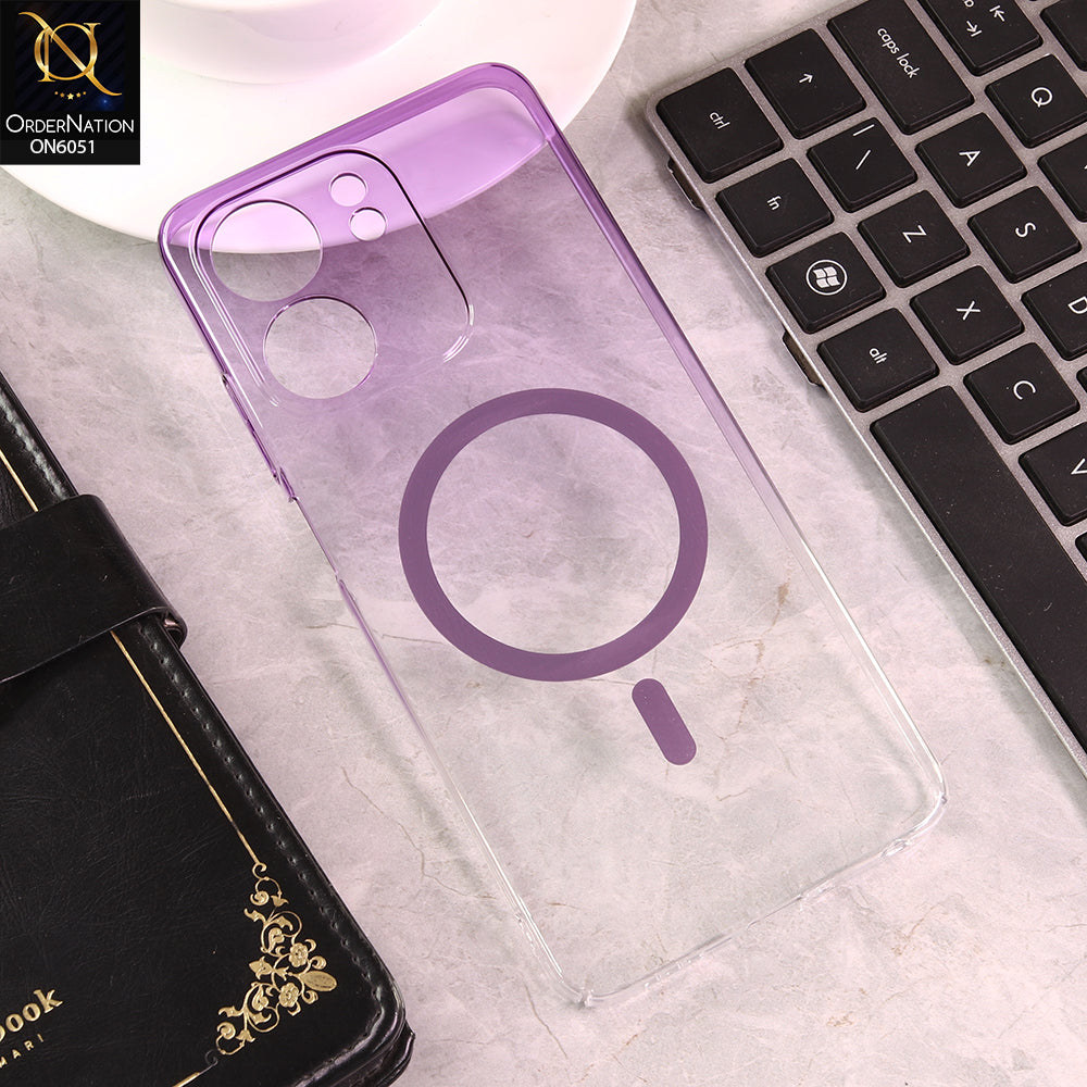 Oppo A5x 4G Cover - Purple - New Gradient Crystal Clear MagSafe Phone Case – Luxury Semi-Transparent Cover