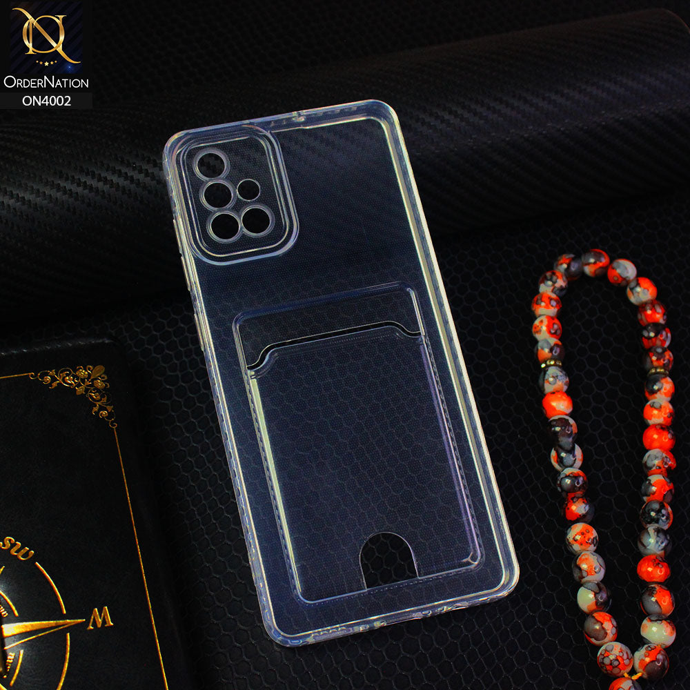 Samsung Galaxy A71 Cover - Transparent - Soft 4D Design Smart Pocket Card Holder Transparent Clear Soft Case