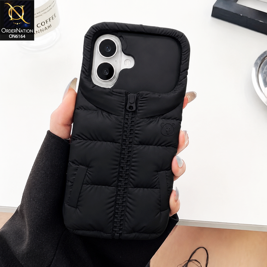 iPhone 17 Cover - Black - 3D Zipper Puffer Jacket Phone Case – Cute Soft Silicone Cover