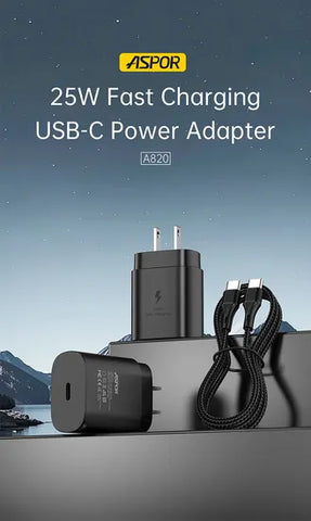 Aspor A820 25W USB-C Fast Charging Phone Charger Power Adapter - Black