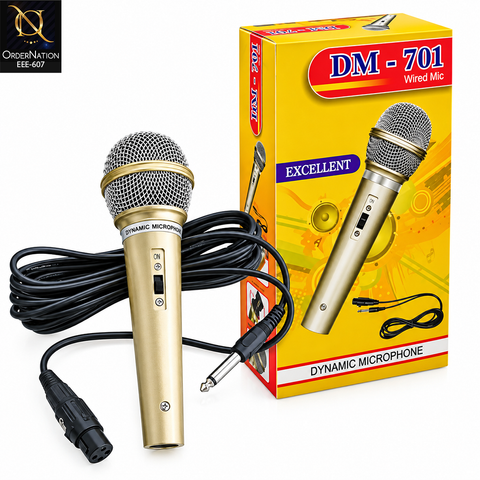 DM-701 Wired Dynamic Microphone with 3m Cable, ON/OFF Switch & Metal Body for Singing & Karaoke with 6.5mm Jack