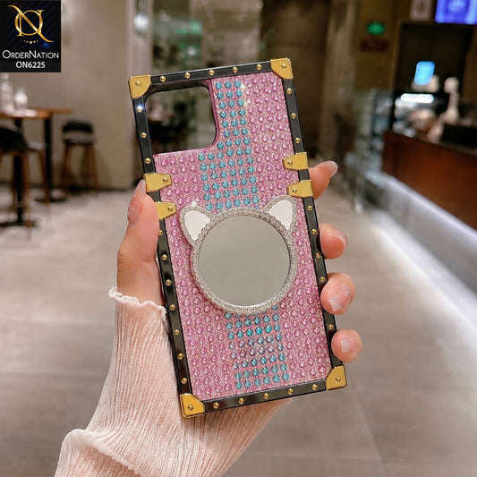 iPhone 15 Cover -  Pink - New Glamorous Bling Phone Cover with Crystal Animal Design Ring Holder