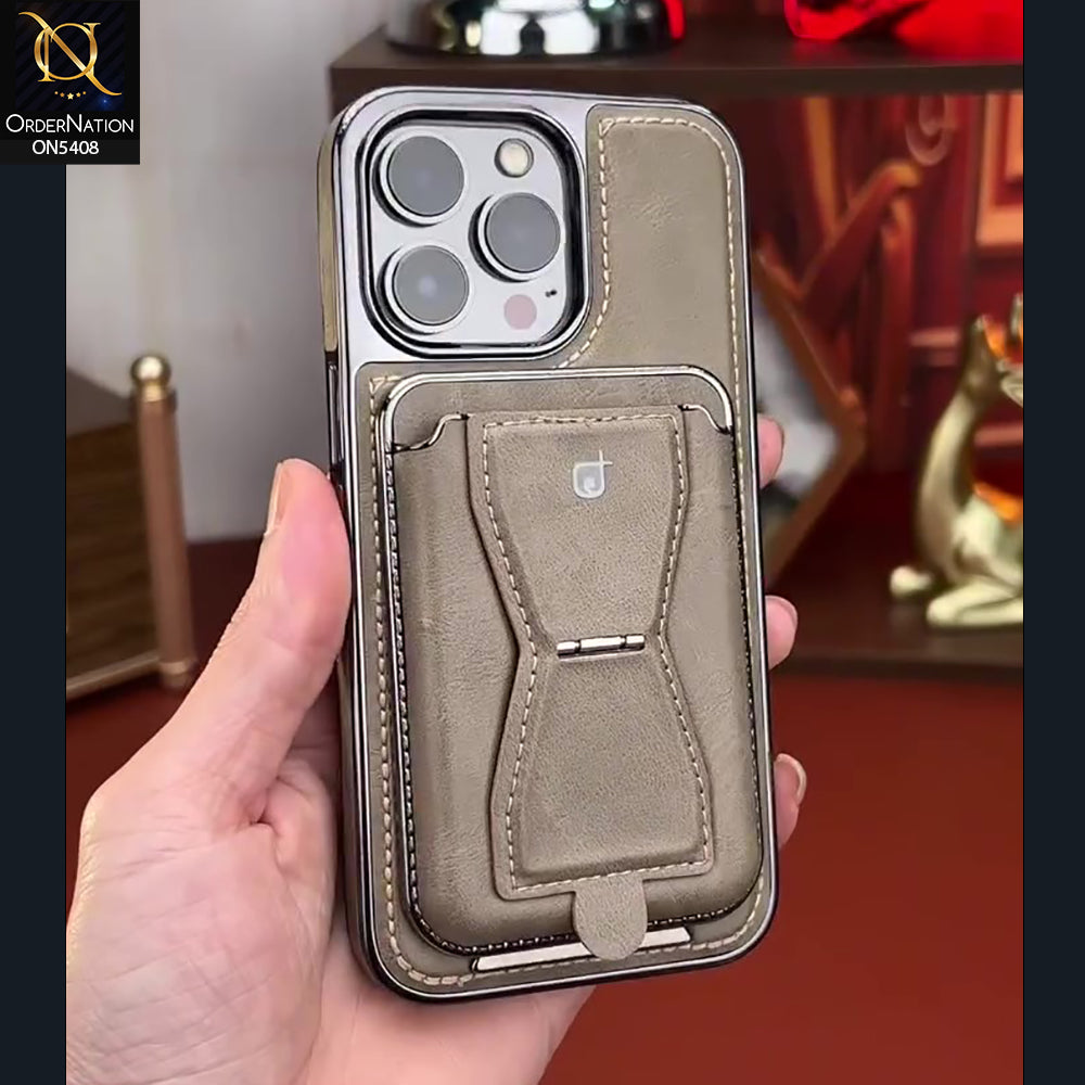 iPhone 16 Pro Max Cover - Gray -  Rimbmax Premium Leather Protective Case With Portable Folding Bracket Card Holder