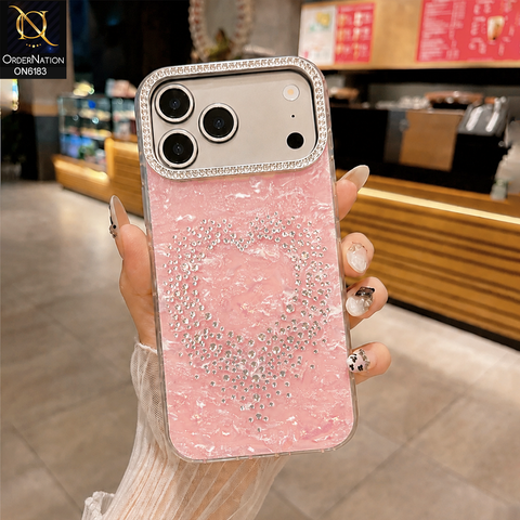 iPhone 17 Pro Max Cover - Pink - Luxury Rhinestone Heart Marble Glitter Protective Phone Case for iPhone