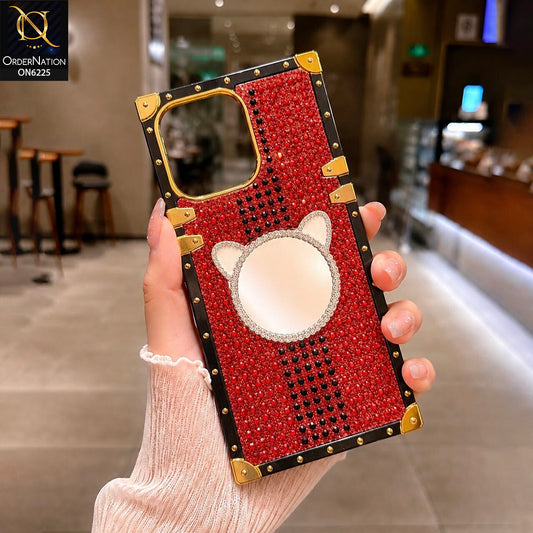 iPhone 16 Pro Max Cover -  Red - New Glamorous Bling Phone Cover with Crystal Animal Design Ring Holder