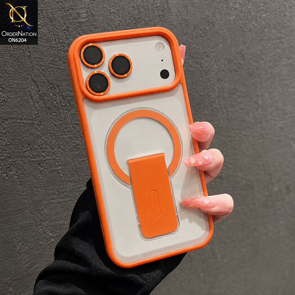 iPhone 17 Pro Max Cover - Orange - Hybrid Phone Case with Foldable Stand Camera Protection & Lens
