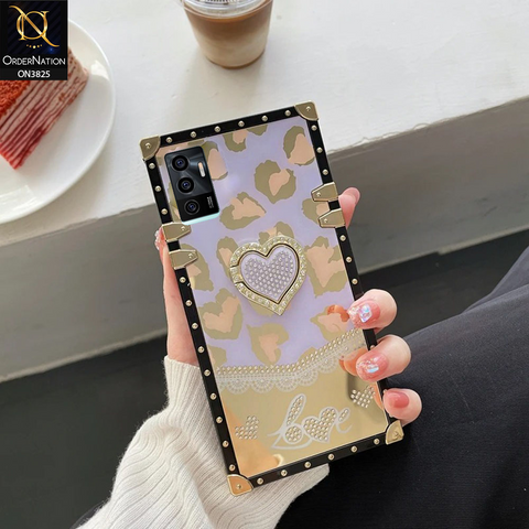 Vivo S10e Cover - Design3 - Heart Bling Diamond Glitter Soft TPU Trunk Case With Ring Holder