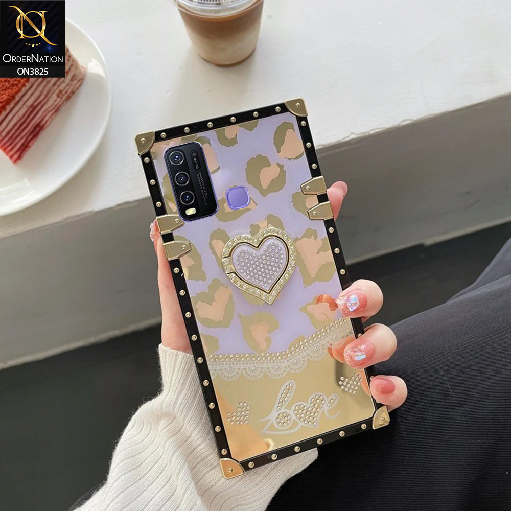 Vivo Y50 Cover - Design3 - Heart Bling Diamond Glitter Soft TPU Trunk Case With Ring Holder