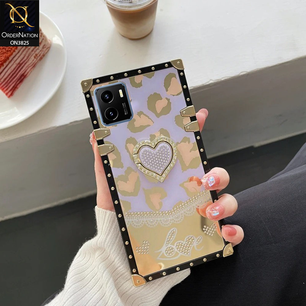 Vivo Y15s Cover - Design3 - Heart Bling Diamond Glitter Soft TPU Trunk Case With Ring Holder