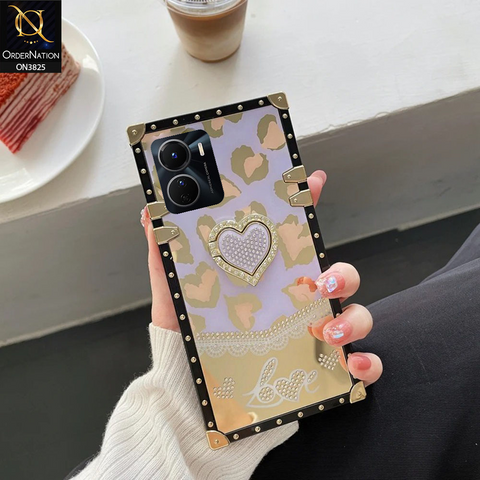 Vivo Y56 Cover - Design3 - Heart Bling Diamond Glitter Soft TPU Trunk Case With Ring Holder