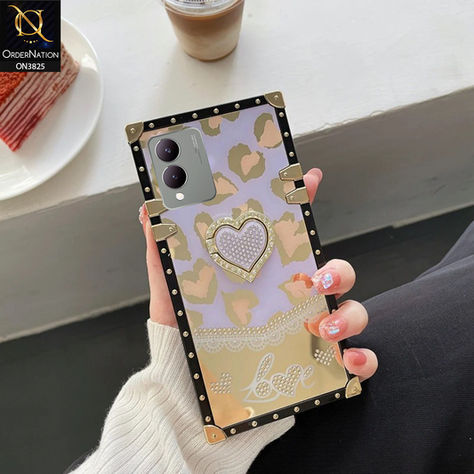 Vivo Y17s Cover - Design3 - Heart Bling Diamond Glitter Soft TPU Trunk Case With Ring Holder