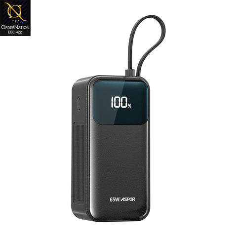 Aspor A362 20000mAh 65W Fast Charging Power Bank with Built-In Cables for Laptops & Mobiles