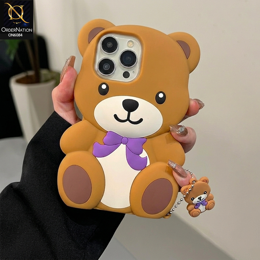iPhone 16 Pro Max Cover - Brown - Cute Cartoon Mascot Shockproof 3D Soft Silicone Phone Case with Keychain