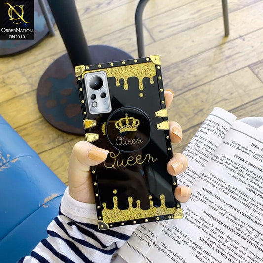 Infinix Note 12 G88 Cover - Black - Golden Electroplated Luxury Square Soft TPU Protective Case with Holder