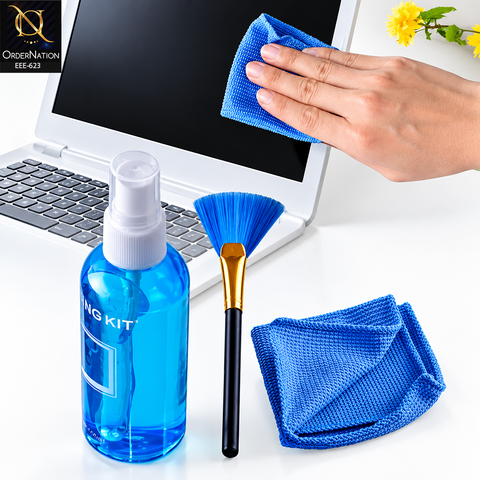 Handboss 3-in-1 Screen Cleaning Kit with 100ml Spray, Brush & Microfiber Cloth for Mobile, Laptop, TV & Monitor