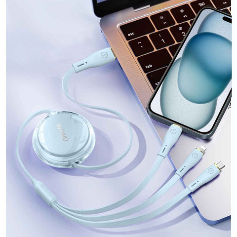 WiWU Wi-C023 Vigor 3 in 1 Type-C Fast Charging Cable - Blue