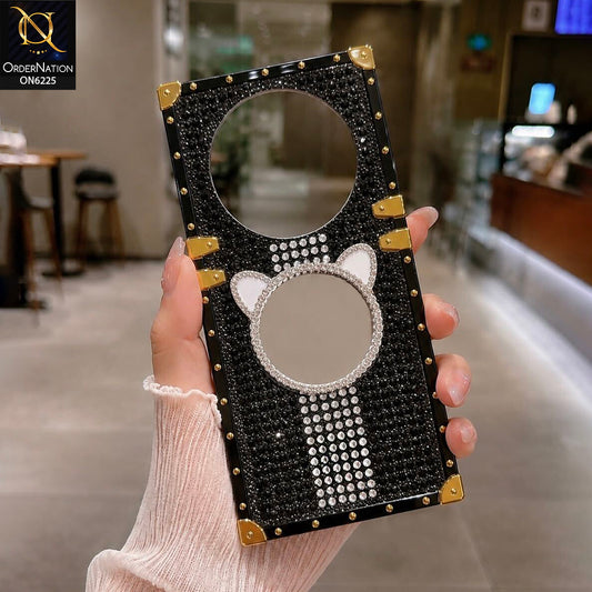 Xiaomi Redmi A3 Cover -  Black - New Glamorous Bling Phone Cover with Crystal Animal Design Ring Holder
