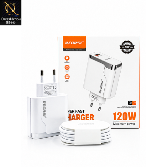RECRSI 120W Super Fast USB-A Charger with High-Speed Charging Cable – Model SW-03