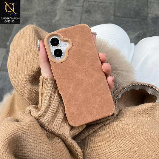 iPhone 16 Cover - Brown - Luxury Matte Soft Suede Leather Phone Case with Camera Protection