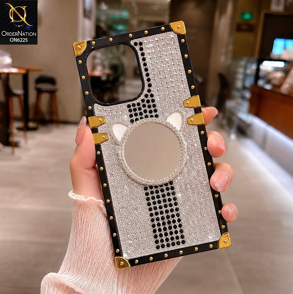 Infinix Hot 50i Cover -  White - New Glamorous Bling Phone Cover with Crystal Animal Design Ring Holder