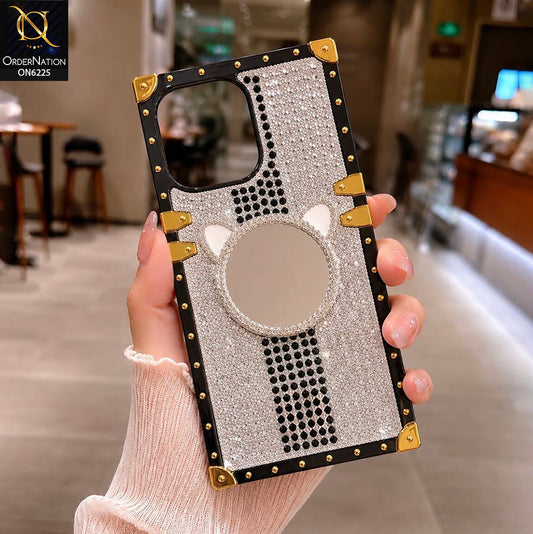 iPhone 14 Pro Max Cover -  White - New Glamorous Bling Phone Cover with Crystal Animal Design Ring Holder
