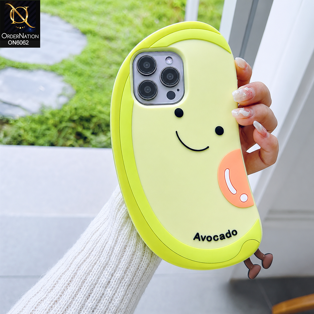 iPhone 12 Pro Max Cover - Yellow - 3D Cute Avocado Silicone Phone Case - Smiley Face Soft Cover