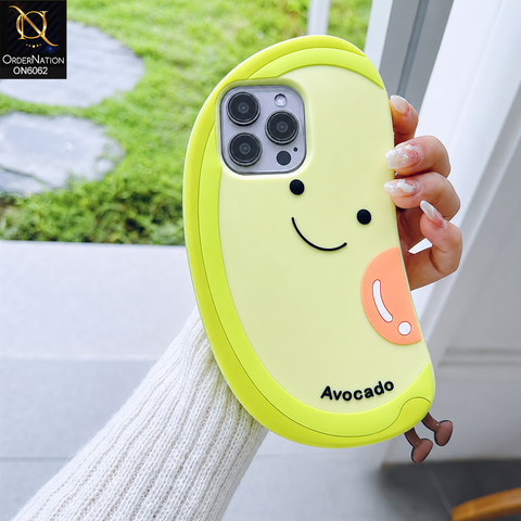 iPhone 12 Pro Max Cover - Yellow - 3D Cute Avocado Silicone Phone Case - Smiley Face Soft Cover