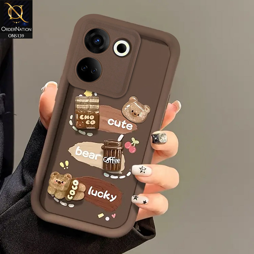 Tecno Camon 20 - Brown - Trendy 3D Cute Cartoon And Coffee Chocolate Soft Silicon Shockproof Case With Camera Protection