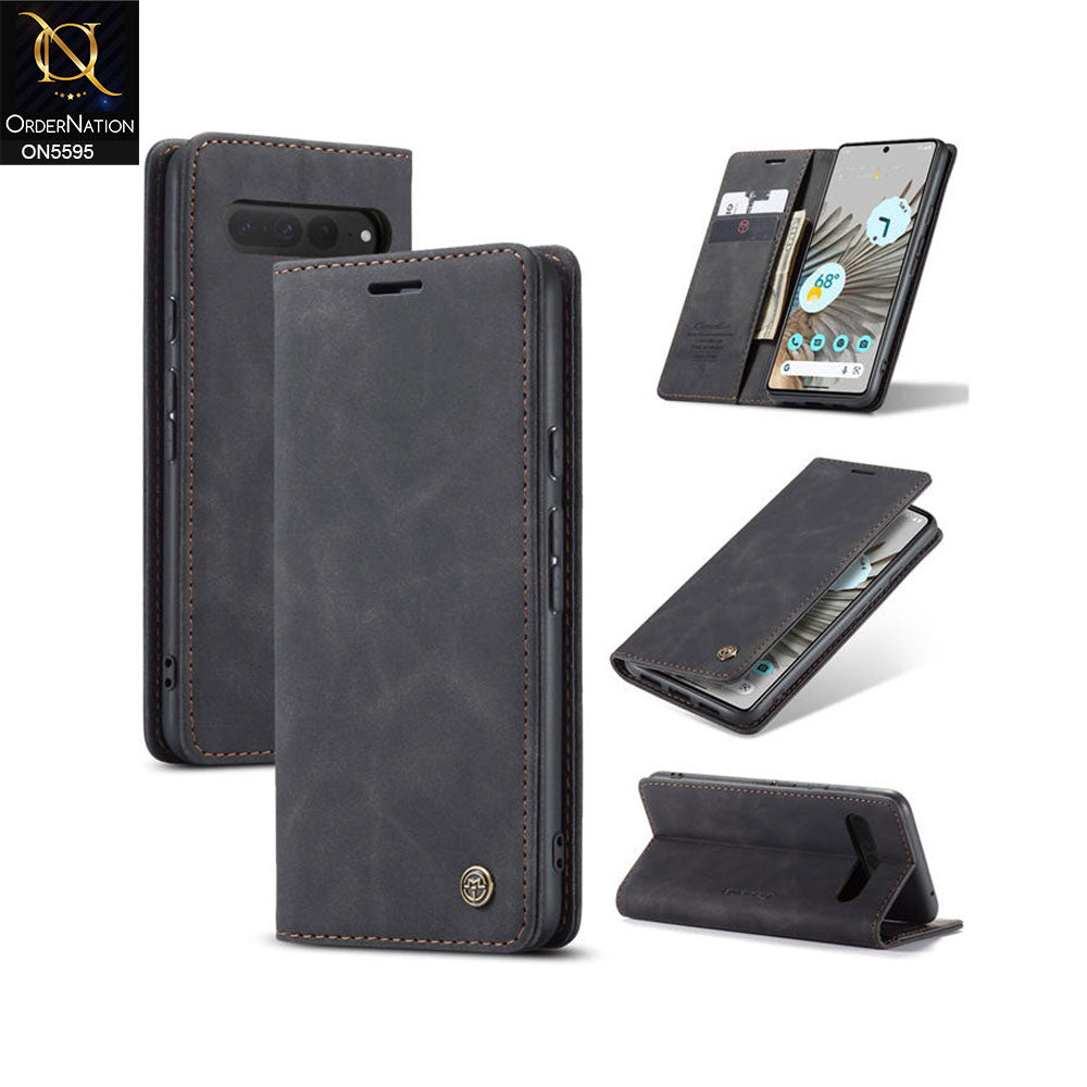 Google Pixel 7 Pro Cover - Black -  CaseMe Premium High Quality Wallet Magnetic Suede Leather Case