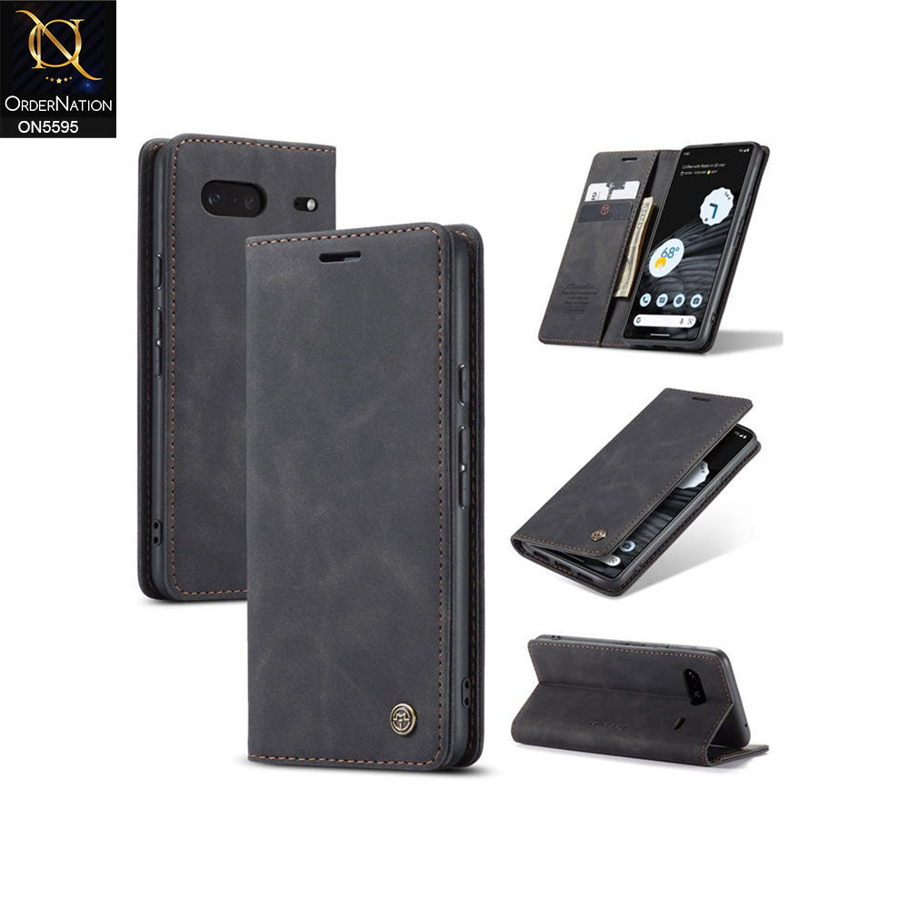 Google Pixel 7 Cover - Black -  CaseMe Premium High Quality Wallet Magnetic Suede Leather Case
