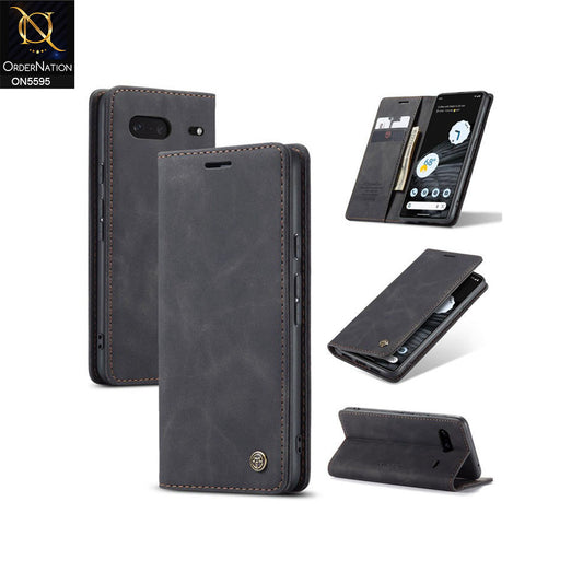 Google Pixel 7 Cover - Black -  CaseMe Premium High Quality Wallet Magnetic Suede Leather Case