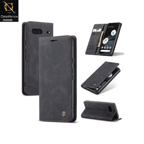 Google Pixel 7 Cover - Black -  CaseMe Premium High Quality Wallet Magnetic Suede Leather Case