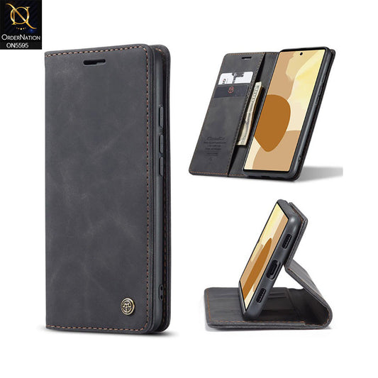 Google Pixel 6 Pro Cover - Black -  CaseMe Premium High Quality Wallet Magnetic Suede Leather Case