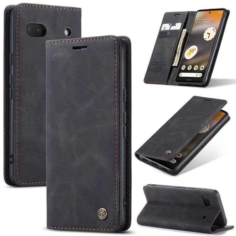 Google Pixel 6 Cover - Black -  CaseMe Premium High Quality Wallet Magnetic Suede Leather Case