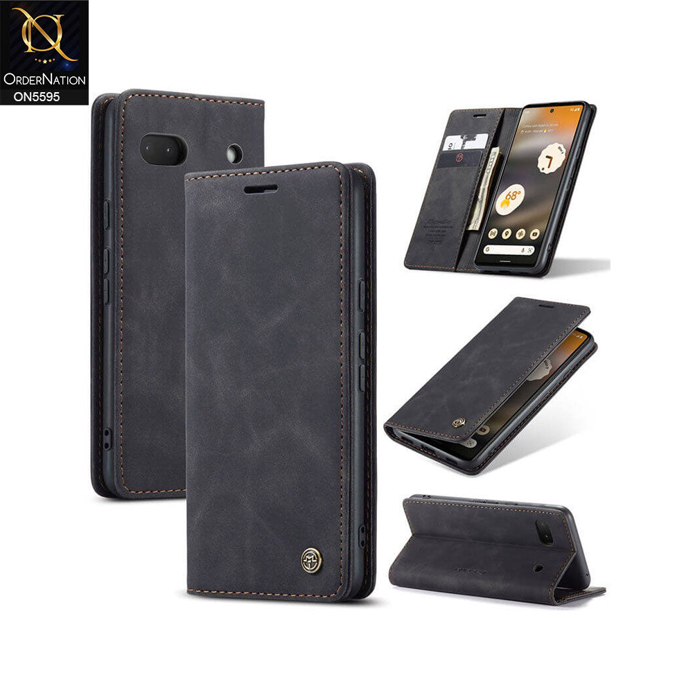 Google Pixel 6a Cover - Black -  CaseMe Premium High Quality Wallet Magnetic Suede Leather Case