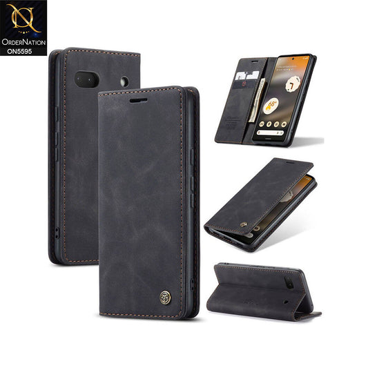 Google Pixel 6a Cover - Black -  CaseMe Premium High Quality Wallet Magnetic Suede Leather Case
