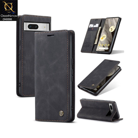 Google Pixel 7a Cover - Black -  CaseMe Premium High Quality Wallet Magnetic Suede Leather Case