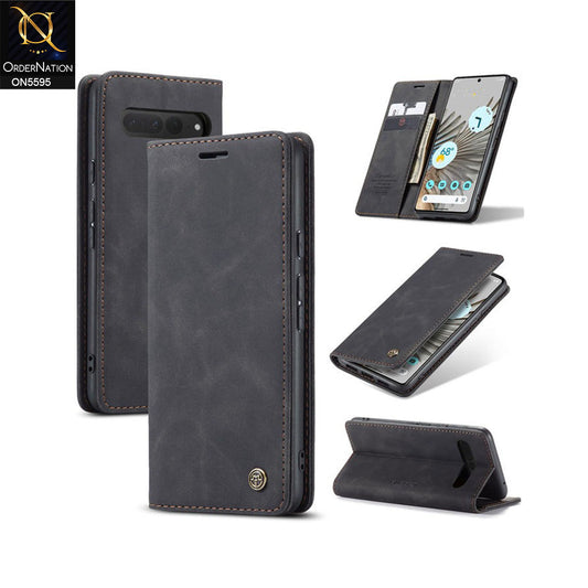 Google Pixel 8a Cover - Black -  CaseMe Premium High Quality Wallet Magnetic Suede Leather Case