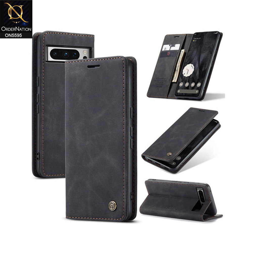 Google Pixel 8 Pro Cover - Black -  CaseMe Premium High Quality Wallet Magnetic Suede Leather Case