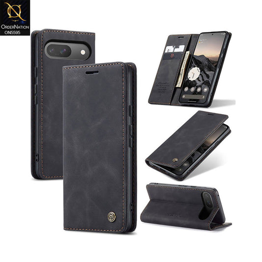 Google Pixel 9 Pro Cover - Black -  CaseMe Premium High Quality Wallet Magnetic Suede Leather Case