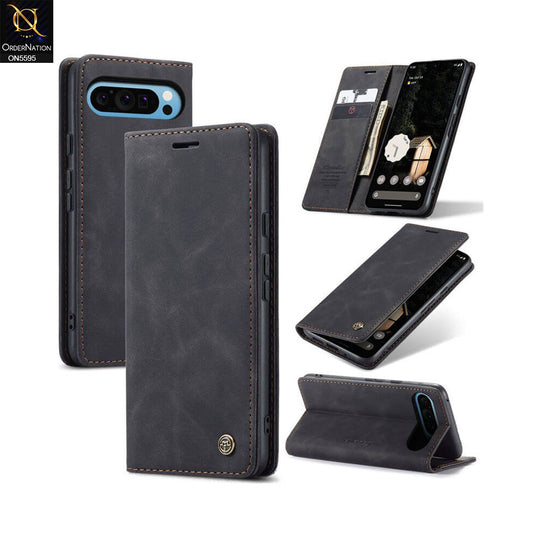Google Pixel 10 Pro XL Cover - Black -  CaseMe Premium High Quality Wallet Magnetic Suede Leather Case