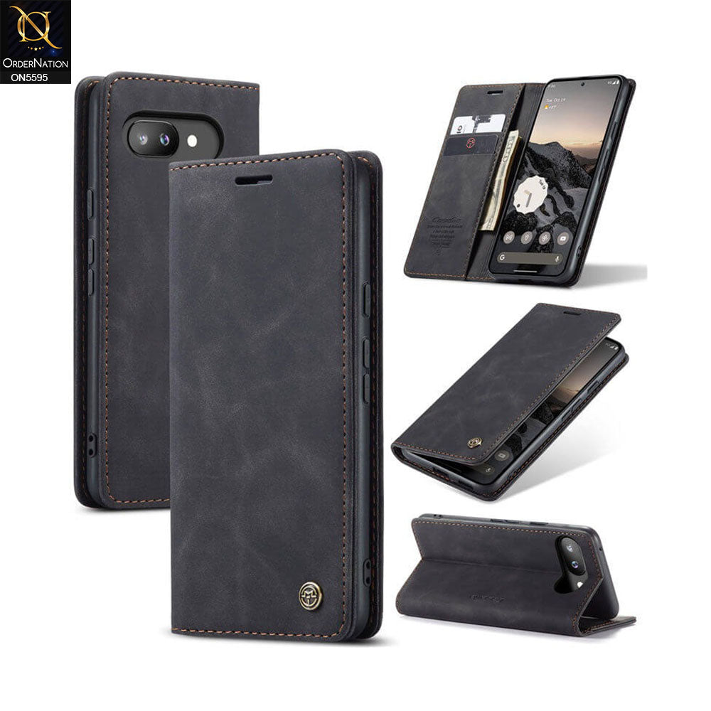 Google Pixel 9a Cover - Black -  CaseMe Premium High Quality Wallet Magnetic Suede Leather Case