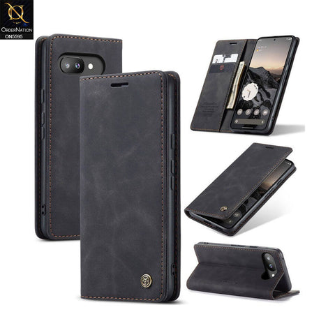 Google Pixel 9a Cover - Black -  CaseMe Premium High Quality Wallet Magnetic Suede Leather Case